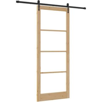 vidaXL Vidaxl - Puerta Deslizante Manual Marr&oacute;n 93 X 232 Cm Madera Y Metal