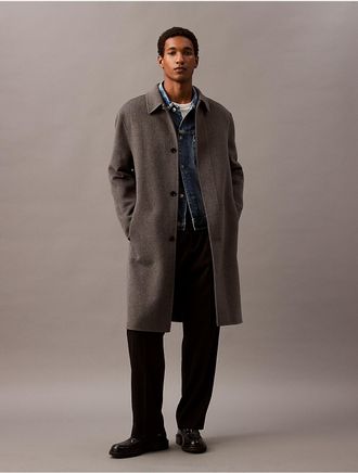 Calvin Klein Mens Double Faced Wool Blend Car Coat - Grey - S