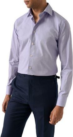 Eton Slim Fit Microcheck Shirt in Medium Purple at Nordstrom Rack, Size 15.5