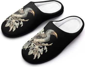 Generic African Hornbill Perched Slippers Men Winter Warm Cotton Anti-Slip Indoor Slip-Ons House Shoes