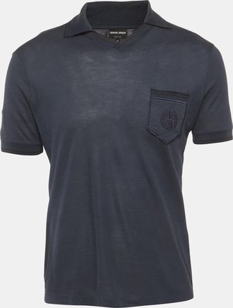 Giorgio Armani Navy Blue Pique Polo T-Shirt