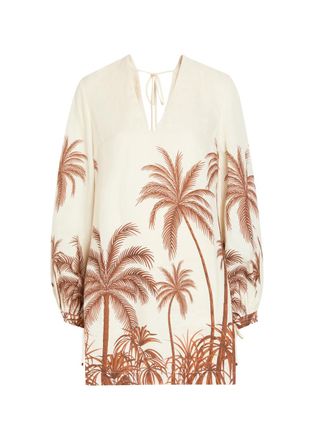 Andres Otalora Y el Mar Printed Linen Mini Dress - White - 0 (UK4 / Xxs)