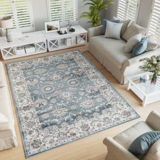 Tapiso Alfombra de polipropileno en azul, crema y marr&oacute;n 140x200 cm