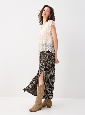 Twik Womens Textured crepe long slit skirt