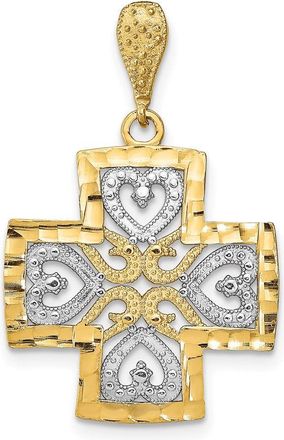 Diamond2Deal 14k Yellow Gold Rhodium Diamond-Cut Heart Cross Charm