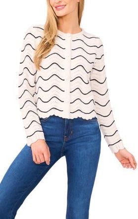 CeCe by Cynthia Steffe Wave Stripe Scalloped Cardigan in Buttercream at Nordstrom Rack, Size X-Large