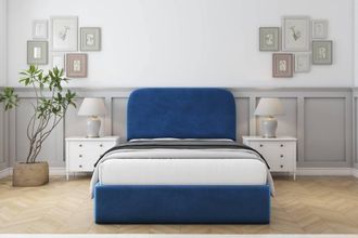 Sloomy Belvoir Plush Bed Frame With 45 Upholstered Headboard in Navy | Size: Small Single