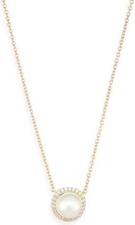Nadri 7.5-8mm Cultured Pearl Halo Pendant Necklace in Gold at Nordstrom Rack