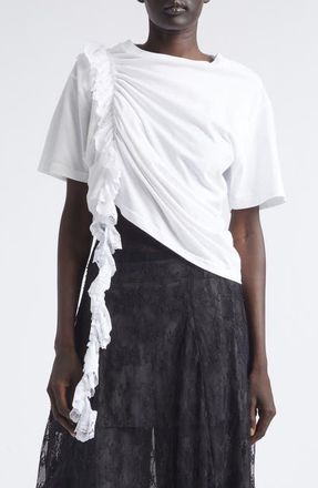 Collina Strada Amaryllis Duo Organic Cotton & Lace Crop T-Shirt in White at Nordstrom, Size X-Small