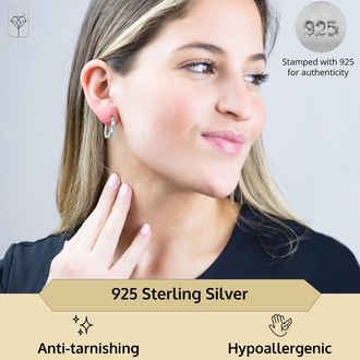 MAX + STONE 925 Sterling Silver Real Diamond and Gemstone Hoop Earrings