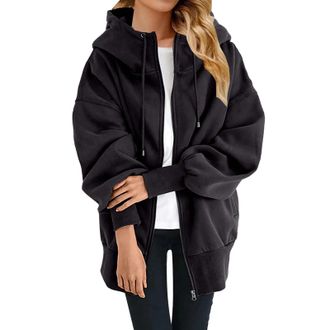 Generic sweatshirts for women uk,plus size hoodies for women, Fall Jacket Oversized Pocket Sweatshirt Casual Drawstring Clothing Zipper Track Jacket Solid Col