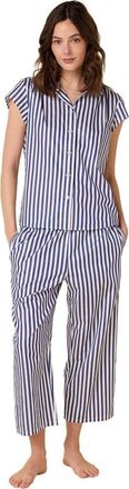 The Cats Pajamas Luxe Pima Capri Floral Set in Classic Stripe Navy at Nordstrom, Size X-Small