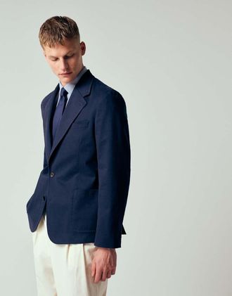 Asos Blazer extra largo in twill di cotone blu navy