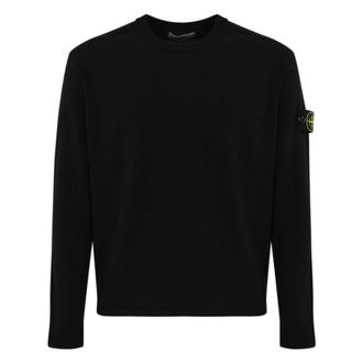 Stone Island Round-neck Knitwear, male, Blue, Size: L Blue Cotton Sweater Ribbed Knit