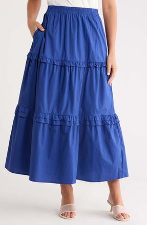 Sugarlips Isabel Ruffle Maxi Skirt in Navy at Nordstrom, Size X-Large