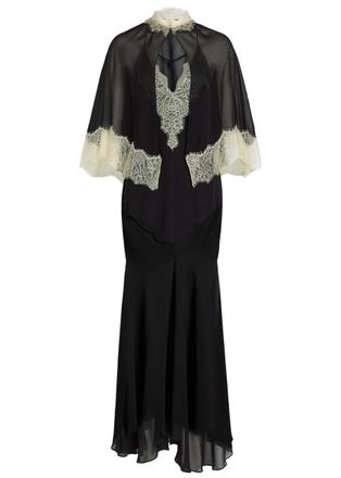 De La Vali DE LA Vali Cielo Lace-trimmed Chiffon Cape and Maxi Dress - Black - 10 (UK10 / S)