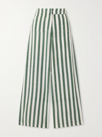 Emporio Sirenuse Pantaloni A Gamba Larga In Cotone A Righe Adele Ikat - Verde