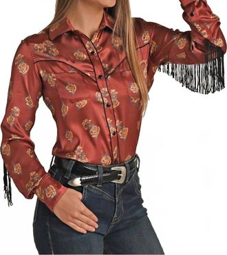 Panhandle Rose Long Sleeve Snap Front Western Shirt In Red