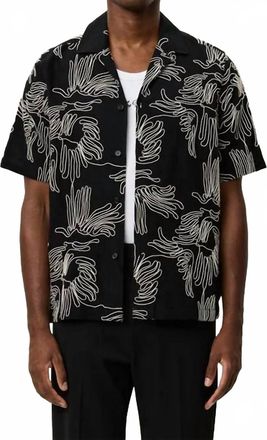 Les Deux Liam Aoe Flowers Short Sleeve Shirt In Black