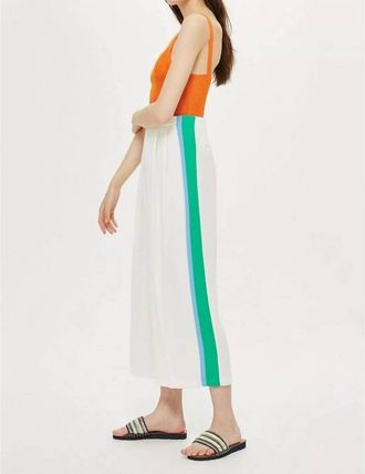 Topshop Pleated Wide Leg Crop Pants With Side Stripes In Multicolor