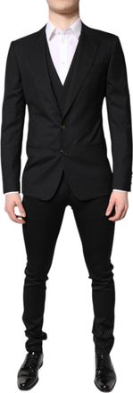Dolce & Gabbana Mens Black Single Breasted Formal Blazer With Vest Viscose Elastane Clothing