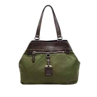 Prada Pre-owned Shoulder Bags, female, Green, Size: ONE SIZE Pre-owned Nylon Tote