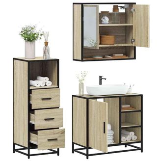 Berkfield Home 3 Piece Bathroom Furniture Set Sonoma Oak Engineered Wood in Brown
