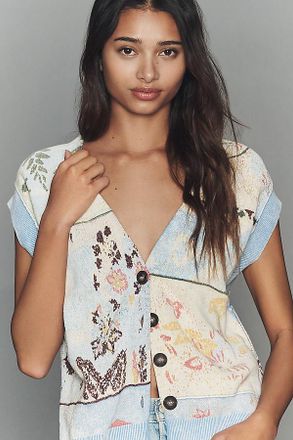 Pilcro Sleeveless Floral Cardigan Sweater