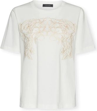 Elena Miro T-shirt met bloemenborduursel - Dames - T-shirts - Wit - XS - Katoen - Tops