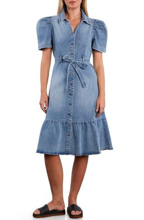Wash Lab Denim Muse Belted Puff Sleeve Denim Midi Shirtdress at Nordstrom, Size X-Large