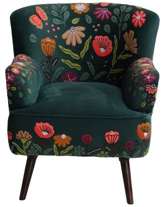 LR Home Lr Home Dahlia Velvet Floral Embroidered Handmade Accent Chair