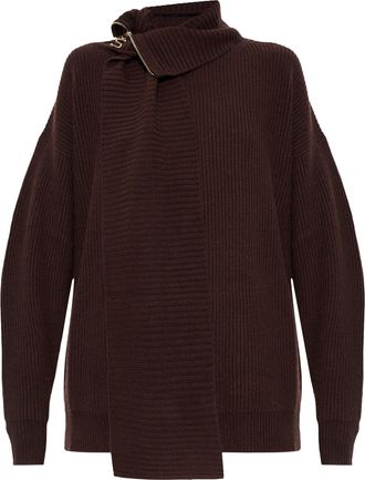 Sportmax Asymmetrical High-Collar Ribbed Knit Sweater