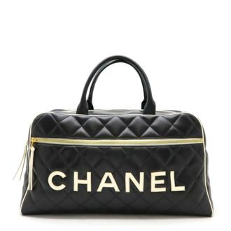 Chanel Black White Leather Boston Bag (Pre-Owned)