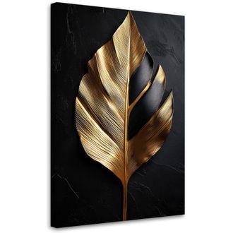 Artgeist Quadro su tela, Foglia di palma in bianco e oro - 70x100