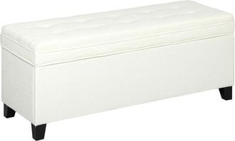 HOMCOM Homcom Puff Almacenaje Banco Almacenaje 112l Tapizado En Lino Con 2 Bisagras De Seguridad Tapa Abatible Y Asiento Con Capiton&eacute; 120x40x48 Cm Crema