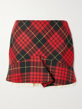 Alexander McQueen Minigonna A Quadri Con Finiture In Crepon - Rosso