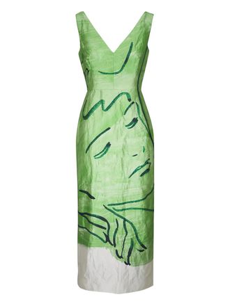 Erdem abstract-print midi dress - women - Polyester/Metallic Fibre/Silk - 4 - Green
