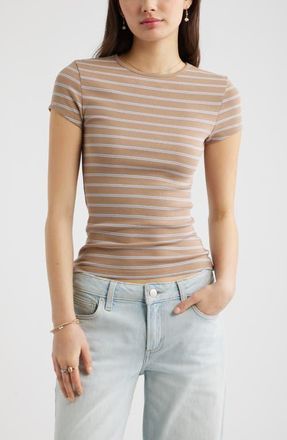 BP. Stretch Cotton Blend Crewneck T-Shirt in Brown F Blue F Lana Stripe at Nordstrom, Size Xx-Small