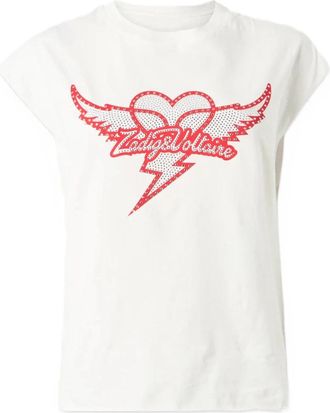 Zadig&Voltaire Cloe Hc Heart Wings Rhinestone T-shirt - Dames - T-shirts - Wit - XS - Denim - Tops