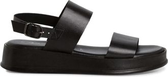 Tamaris Zwarte Casual Open Platte Sandalen - Dames - Sandalen - Zwart - 39 EU - Leer - Schoenen