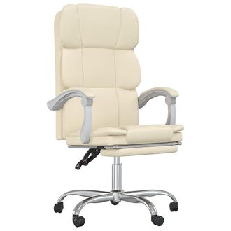 vidaXL Silla De Oficina Reclinable Cuero Sint&eacute;tico Crema Vidaxl