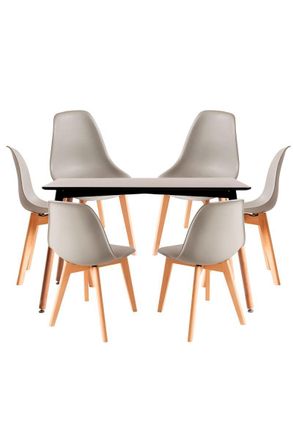Regalos Miguel Regalos Miguel - Conjuntos De Mesa Y Sillas - Conjunto Mesa Tower Rectangular 120 X 80 Cm Negra Y Pack 6 Sillas Kelen - Gris