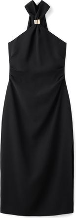 Mango Pleated Mock Neck Midi Dress in Black at Nordstrom, Size 10
