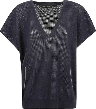 Fabiana Filippi Wollen blouse met V-hals - Blauw