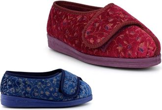 Generic Ladies Wide Slippers Womens Touch Fastening Slippers Size 7 Ladies Touch Fastening Slipper Size 6 Wide Slipper Rubber Sole Comfort 4E Fitting 4E Width