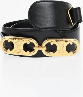 Celine Leather Belt with Gold Finish Monogram Buckle 45mm size 75