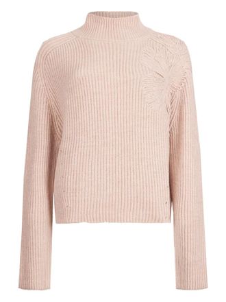 Liu Jo flower-embellished high-neck sweater - women - Acrylic/Wool - L - Pink