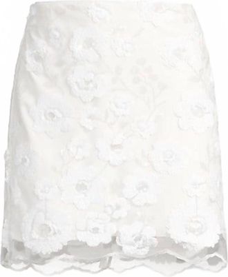 Milly Womens Kristina Floral Cascading Sequins Skirt In White
