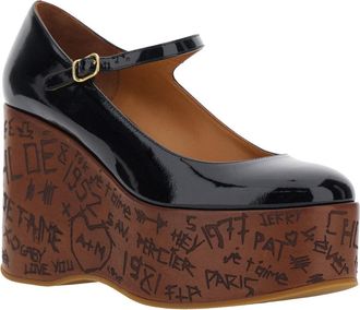 Chlo&eacute; Womens Wedges Mary Jane, Black Leather Shoe