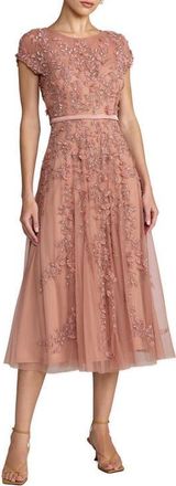 Mac Duggal Womens Floral Embellished Cap Sleeve Midi Dress in Rosewood at Nordstrom, Size 20